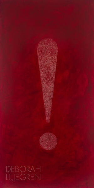 Center panel of "What I Really Want To Say" featuring the scarlet red exclamation point in glass spheres