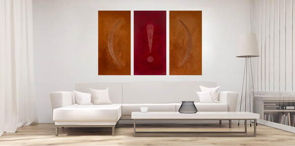 "What I Really Want To Say" triptych in situ in minimalist living room